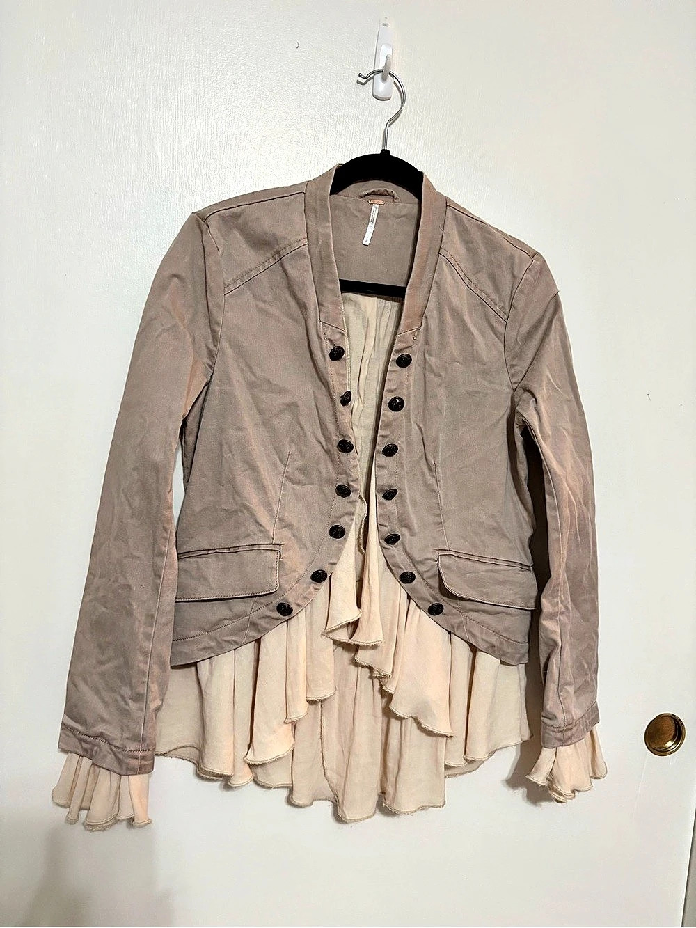Free People Ruffle Romance Jacket Ruffle Utility Jacket Beige Small/romantic - Picture 2 of 9